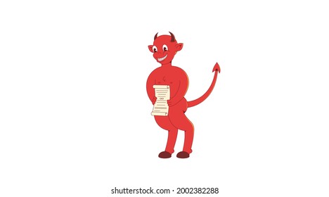 The devil with the contract. Selling the soul. Isolated vector image in eps format.