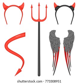 Devil costume accessories for halloween isolated illustrations set