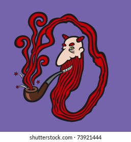 Devil creating himself from the smoke from his pipe