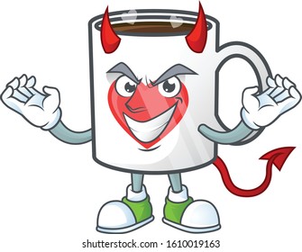 Devil cup of coffee with heart Cartoon character design