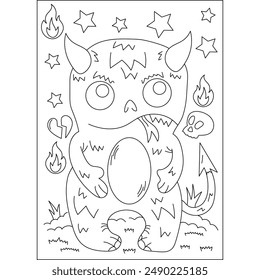 devil cute monster coloring book page for kids or grown adults coloring book mindful relaxation activity