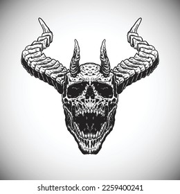 Devil Dark Skull Hell King Kill Dead Realtistic Detailed Black Vector Illustration Artwork