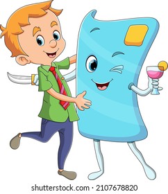 The devil of the debit card is enjoying a juice with the man of illustration