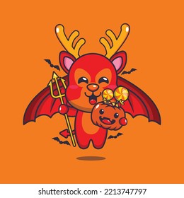 Devil deer in halloween day. Cute halloween cartoon illustration.