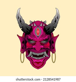 Devil demon oni mask japanase style ornament available for your custom projectTattoo print. Hand drawn illustration for t-shirt print, fabric and other uses.