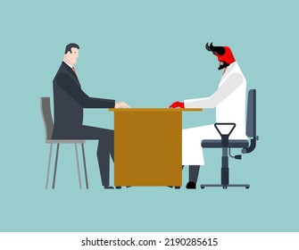 Devil doctor and patient. Doctor Satan and sick. Vector illustration