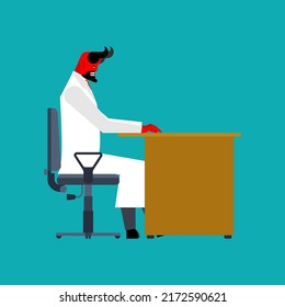 Devil doctor. Doctor Satan in white coat. Vector illustration