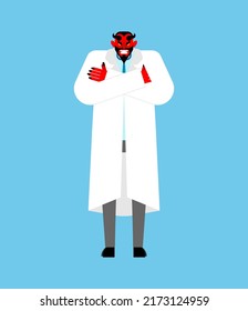 Devil doctor. Doctor Satan in white coat. Vector illustration