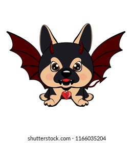 Devil Dog with horns and bat wings.German Shepherd.