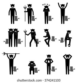 devil doing various things and having various plan icon info graphic vector sign symbol pictogram