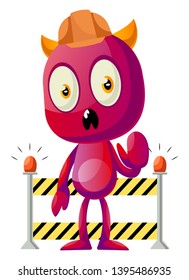 Devil dress like construction worker, illustration, vector on white background.