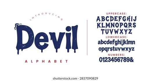 Devil dripping dark font alphabet vector design for monster Halloween spooky typography template