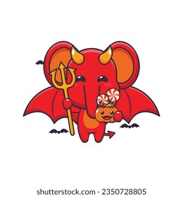 Elefante malvado en el día de Halloween. Ilustración de dibujos animados de Halloween. 