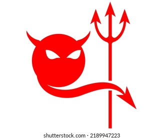 devil emblem with trident, red, head, icon