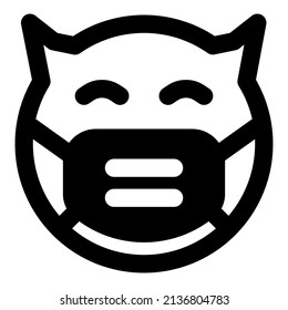 emoticono diablo con cuernos con máscara
