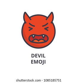 devil emoji vector line icon, sign, illustration on background, editable strokes