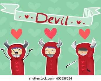 devil emoticon and hearts