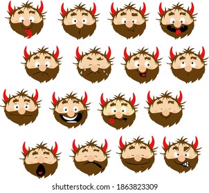 Devil Emoticon Icons with many Expressions - Vector Flat Design Illustration Stickers