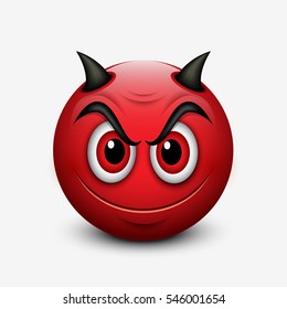 Devil Emoticon Isolated On White Background - Emoji - Vector Illustration