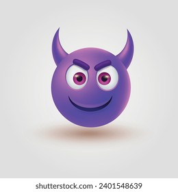 Devil emoticon smiling with horns isolated on white background - devil emoji