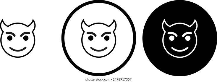 Devil emotion icon black outline for web site design 
and mobile dark mode apps 
Vector illustration on a white background