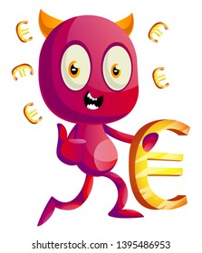 Devil with euro sign, illustration, vector on white background.