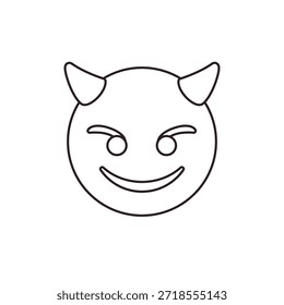 Cara púrpura malvada del diablo con cuernos sonriente con cuernos travesura Travieso Halloween Emoji símbolo símbolo icono Ilustración vectorial aislada plana