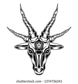 Devil Evil Sheep black and white - vector illustration.