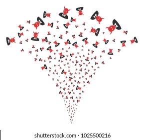 Devil explosion fountain. Vector illustration style is flat iconic symbols. Object fountain organized from random icons as devil fireworks.