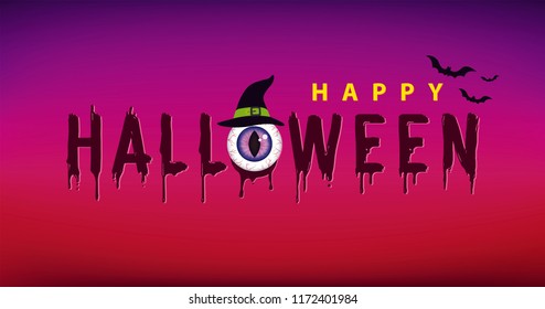 Devil eye happy halloween on purple and red background