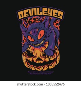 Devil Eyes Cat Scary Halloween Themes Merch Illustration