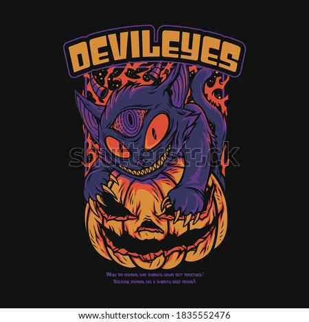 Devil Eyes Cat Scary Halloween Themes Merch Illustration