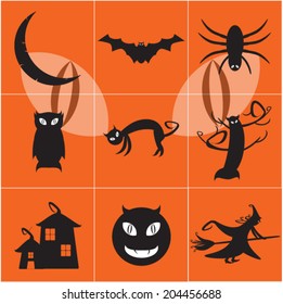 Devil eyes, Set of halloween black shadow silhouette.