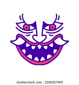 Devil face doodle art, illustration for t-shirt, sticker, or apparel merchandise. With modern pop style.