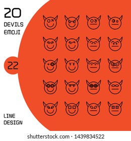 devil face emoticons and avatar icons set line design