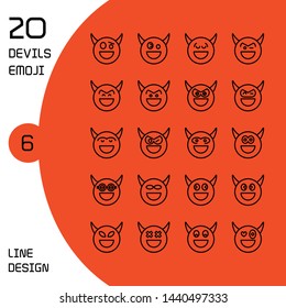 devil face emoticons and avatar icons set line design