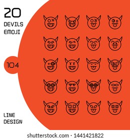devil face emoticons and avatar icons set line design