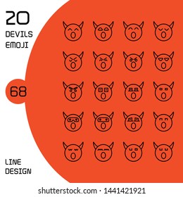 devil face emoticons and avatar icons set line design