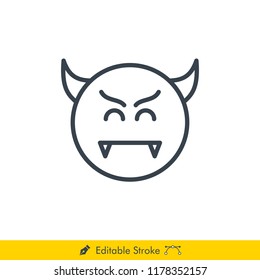 Devil Face (Imp) Emoji (Emoticon) Icon / Vector - In Line / Stroke Design