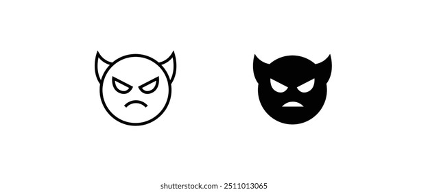 Ícone de linha de face do diabo, botão ícone emoticon do diabo, vetor, sinal, símbolo, logotipo, ilustração, traço editável, estilo de design plano isolado no branco