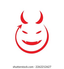 diseño del logo del diablo de la cara. símbolo y signo de demonio. ilustración del vector del carácter malvado.