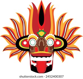 Das Gesicht des Teufels. In: Sri Lankan Yaka Mask. Ves Muna. Yak Muna. Sri Lankisches traditionelles Gesicht.. Vektorgrafik