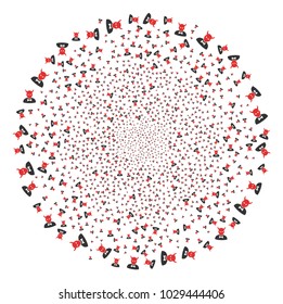 Devil fireworks circle. Object pattern created from random devil pictograms as exploding spheric cluster. Vector illustration style is flat iconic symbols.
