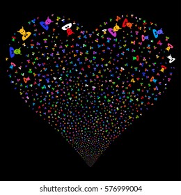 Devil fireworks with heart shape. Vector illustration style is flat bright multicolored iconic symbols on a black background. Object heart created from scattered design elements.