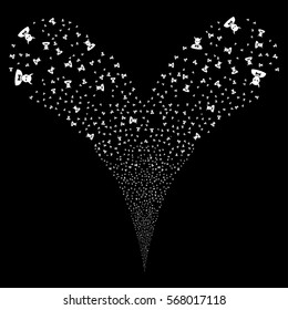 Devil fireworks stream. Vector illustration style is flat white iconic symbols on a black background. Object double fountain created from random icons.