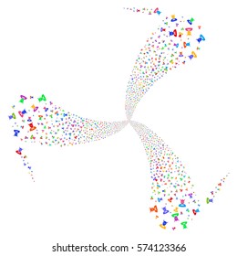 Devil fireworks swirl rotation. Vector illustration style is flat bright multicolored iconic symbols on a white background. Object spiral combined from random design elements.