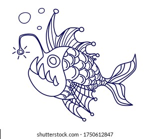Devil fish in doodle style. Hand drawn illustration.Vector illustration isolated on white background.