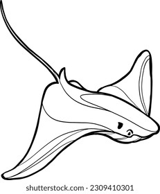 Devil fish. Line art vector illustration. Sea and ocean animals, modern minimalist outline icon. Hand drawn vector design for wallpaper, textile, print, invitations.