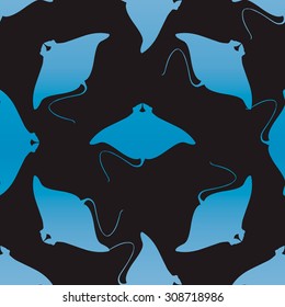 Devil fish ray seamless pattern. Vector silhouette of sea creatures.