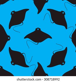 Devil fish ray seamless pattern. Vector silhouette of sea creatures.
